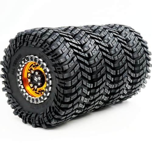 HOBBYSOUL All Terrain 2.2 Beadlock Wheels and Tires 127mm Soft Sticky tyre and Aluminium Rims for RC 1/10 Mud Rock Crawler Truck Axial Yeti Capra SCX10 Traxxas TRX4 Upgrades,HS700727