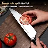 Astercook Knife Set, Kitchen Knives Set with Block and Dual Sharpener Full Tang 15 Pcs German Stainless Steel Knives Sharp Blade Dishwasher Safe Knife Set with Ergonomic Handle, Elegant Black