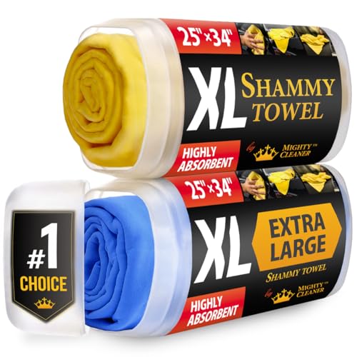 Premium XL Shammy Towel for Car - 2pk (34”x25”) - Super Absorbent Chamois Cloth - Spots & Scratch-Free - Reusable Car Drying Towels