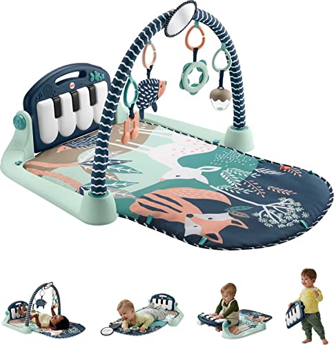 Fisher-Price Baby Playmat Kick & Play Piano Gym with Musical and Sensory Toys for Newborn to Toddler, Navy Fawn