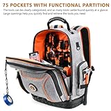 Tool Backpack Bag, Durable Electrician Backpack Tool Bag for HVAC with Waterproof Molded Base, Construction Work Heavy Duty Tools Organizer Bags with Combination Lock Large - Grey