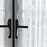 TUDECO Lace French Door Curtains Set of 2- White Sheer Curtains for Door Window with 2 Tiebacks, Rod Pocket Privacy Elegant Floral Curtains for Front Door, Glass Door and Patio Door W52 x L72 White