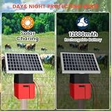 Solar Electric Fence Charger with Siren Alarm, 1.2Joules Fence Charger,12000mAh Battery&10W Solar Panel Fence Energizer, 20Miles Range Electric Fence Energizer Ideal for Livestock, Poultry