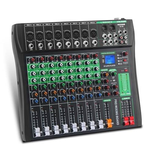 MIZISNR Audio Mixer 8 Channel, Professional Music Sound Mixer Board with Reverb, Digital DJ Mixing Console with 48V Phantom Power USB Port Bluetooth for Recording Karaoke Podcasting (AX-80)