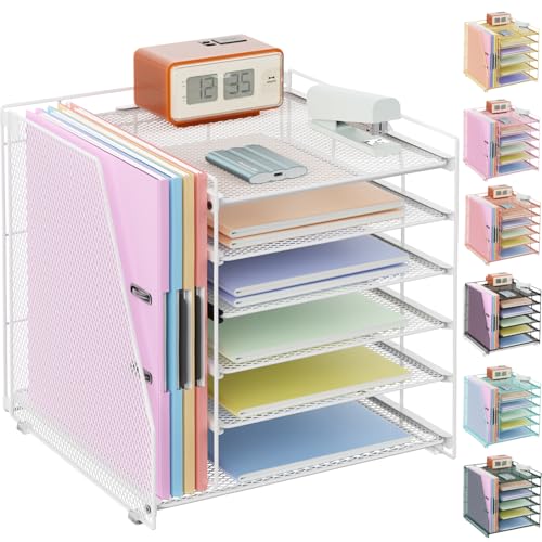 gianotter Desk Organizers and Accessories, 6-Tier Paper Organizer with Magazine rack, File Organizer for Desk, Office Desk Accessories & Workspace (White)