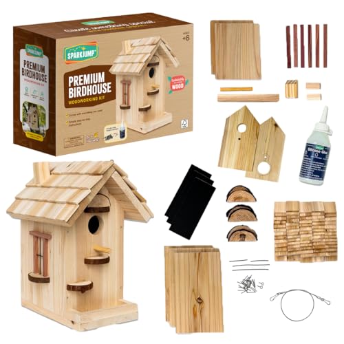 SparkJump Premium Wooden Bird House Kit - Build it Yourself Birdhouse - Birdhouse Kits for Adults to Build - Woodworking Adult Crafts & DIY Bird House