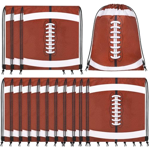 durony 15 Pieces Football Drawstring Gift Bags Bulk Candy Bag 15.8 x 13.4 Inch Football Goodie Backpack Sports Party Favor Supplies for Gym Travel Party Storage