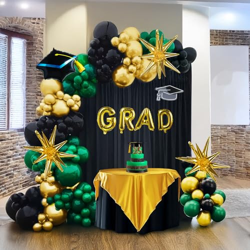 2025 Graduation Party Decorations Green Black Gold Balloons Garland Arch Kit 130pcs-Congrats Grad Golden Letter Balloons for 2025 Prom Party Supplies