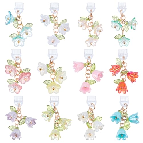 WEBEEDY 12 Styles Dust Plug Charm with Lily of the Valley Pendants Elegant Type C Mobile Dustproof Plugs Phone Charging Port Protector USB C Charging Port Accessories, Suitable for All Type C Devices