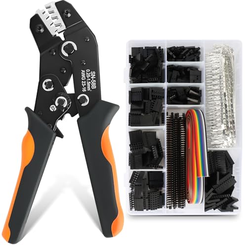 QLOUNI Dupont Crimping Tool Kit with 1600PCS 2.54mm Dupont Connectors, AWG 23-16(0.25-1.5mm²) Ratcheting Wire Crimper, 1/2/3/4/5/6/8/10 Pin Housing Connectors
