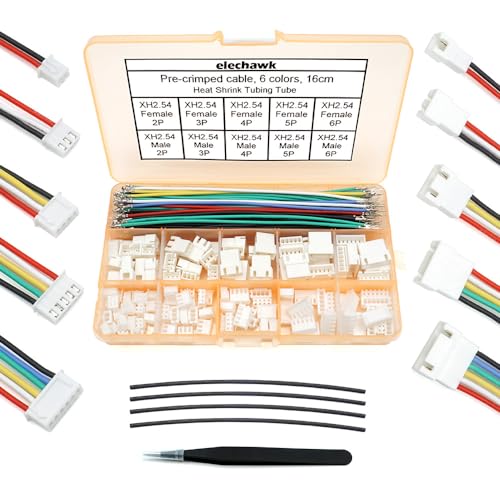 XH 2.54mm Connector Kit - JST XH Compatible 2.5mm Pitch Male Female Connector Sockets Plugs and 22AWG Pre-Crimped Silicone Cables Wire 2 3 4 5 6 Pin Housing