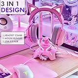 Tilted Nation Gaming Headphone Stand | Pink Headset Stand | RGB Headset Holder for Desk with Mouse Bungee and USB Hub | Cute Headphone Stand for Gamer Girl Accessories