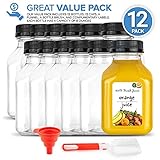 8 oz Juice Bottles with Caps for Juicing (12 pack) - Reusable Clear Empty Plastic Bottles - 8 Oz Drink Containers for Mini Fridge, Juicer Shots - Mini Water Bottles - Includes Labels, Brush & Funnel