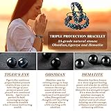 Triple Protection Bracelet - for Protect & Balance - Energy Crystal Bracelets for Men Women - Bring Good Luck & Prosperity - Tiger Eye Hematite & Black Obsidian Jewelry Natural Stone Healing Bracelet