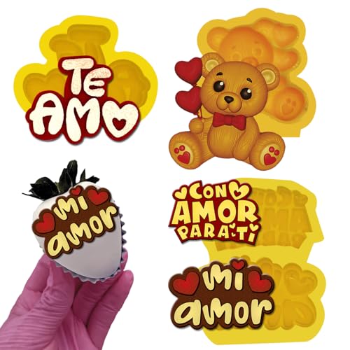 Valentines Day Heart Silicone Molds with Spanish Phrases – i love you fondant mold with Perfect Size for Chocolate-Covered Strawberries, Cupcakes topper, Candy Mold Love.