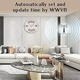 Aurowit Atomic Analog Wall Clock 14 Inch Battery Operated Wall Clocks Radio Controlled Clock Sets Automatically Gold Large Wall Clock Decor Kitchen Living Room Bedroom