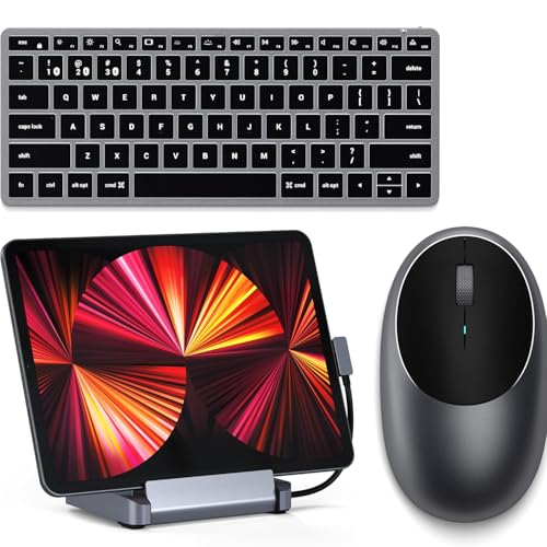 Satechi USB C Hub & Stand for iPad, M1 Wireless Bluetooth Mouse, Slim X1 Bluetooth Backlit Keyboard for Apple, Mac, iPad - Space Gray