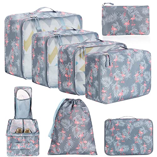 BAGAIL 8 Set Packing Cubes Luggage Packing Organizers for Travel Accessories (Red Flamingo)