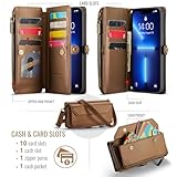 Strapurs Crossbody Wallet Case Compatible with iPhone 13 Pro Max RFID Blocking 10-Card Holder Soft PU Leather Magnetic Snap Shoulder Strap Zipper Pocket Phone Case Fit for iPhone 13 Pro Max - Brown