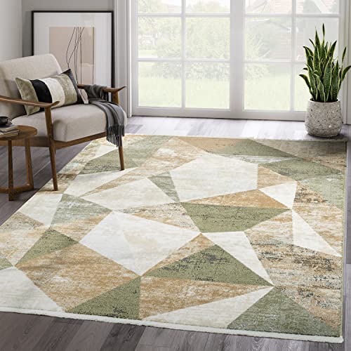 Abani Savoy Collection Area Rug - Green and Cream Geometric Design - 7'9"'x10'2 -Easy to Clean - Durable for Kids and Pets - Non-Shedding - Medium Pile - Soft Feel -for Living Room, Bedroom & Office