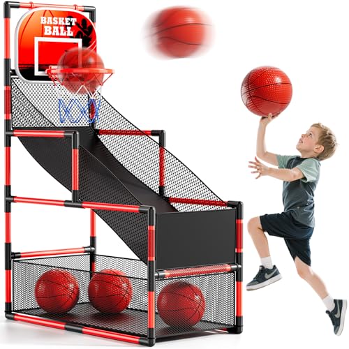 NIPLOOOW Arcade Basketball Game Set for Kids 3-12 Years Old, Kids Basketball Hoop with 4 Balls & Pump, Indoor Outdoor Sports Play Toys, Basketball Games Toys, for Boys Girls Teens