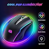 Redragon Gaming Mouse, Wireless Mouse Gaming with 8000 DPI, PC Gaming Mice with Fire Button, RGB Backlit Programmable Ergonomic Mouse Gamer, Rechargeable, 70Hrs for Windows, Mac Gamer, Black