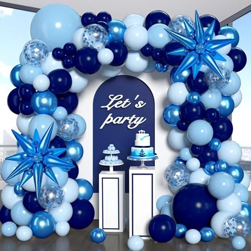 KARLURE Blue Balloon Garland Arch Kit, Chrome Macaron Navy Blue Balloons with Stars for 2025 Graduation Class Party Decorations Boy Baby Shower Men Birthday Wedding Anniversary Decorations