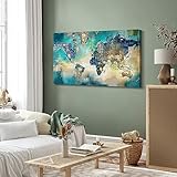 Large World Map Canvas Prints Wall Art for Living Room Office "24x48" Green World Map Picture Artwork Decor for Home Decoration