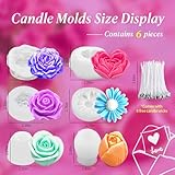 MUXIUNT 6Pcs Rose Flower Candle Resin Mold Silicone Flower Rose Mold for Candle Making Large 3D Heart Rose Tulip Daisy Peony Valentine Mother Day Silicone Candle Mold for Soy Wax Beeswax Resin Craft