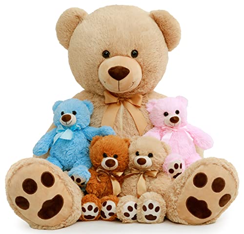 MorisMos Teddy Bear Stuffed Animal 41”,Giant Teddy Bear Plush with 4 Baby Bears in Belly,Big Teddy Bear for Girlfriend,Kids on Baby Shower,Birthday,Valentines,Christmas,Children's Day,Blue,Pink