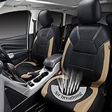 CAR PASS Leather seat Covers,Automotive Universal Sport car seat Cover Super 5mm Composite Sponge Inside,Airbag Compatible fits Most Cars, SUVs, Trucks, and Vans (Full Set,Black and Beige)