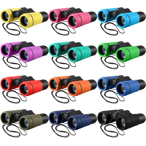 12 Pcs Kids Binoculars - Shock Proof, Folding, Small Telescope for Age 3-12 Boys & Girls - Educational Learning Binoculars for Hunting, Bird Watching, Camping & Outdoor