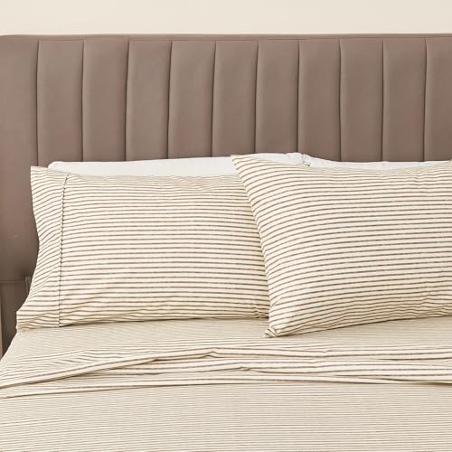 Great Bay Home 4-Piece Queen Size Stripe Microfiber Sheet Set | Ultra-Soft, Brushed Bedding Sheets & Pillowcases | Wrinkle Free, Comfortable, All-Season Bed Sheets (Queen, Taupe)