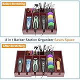 Invech Wooden Barber Clipper Tray with 6 Notches, Anti-slip Barber Station Organizer, Push-pull Hair Clipper Holder and Shaver Storage Box