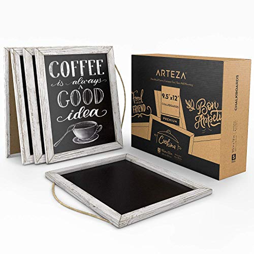 ARTEZA Vintage Framed Chalkboards, Pack of 5, 9.5 x 12 Inches, Decorative Blackboards with String, Art Supplies for Cafes, Stores, Kitchen, Weddings & Special Events