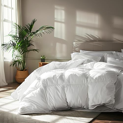 Serta Goose Feather Down Fiber Cotton Comforter Queen Size - 100% Cotton Duvet Insert - Hotel Luxury Hypoallergenic Bedding Comforter Extra Warmth 90 x 90 Inch White