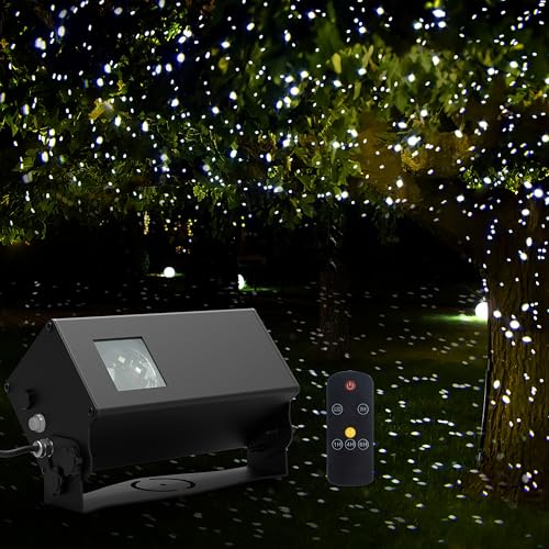 Outdoor Star Lights Projector, AIRIVO White Laser Fairy Lights Projector, Christmas Snowflake Projector 3 Lighting Modes Garden Light with Remote Control for Home, Patio,Landscape