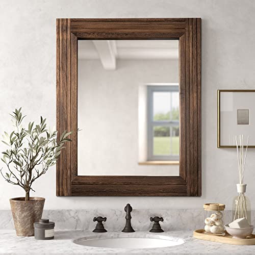 YOSHOOT Hand-Made Wooden Spliced Wall Mirror for Bathroom, Rustic Farmhouse Vanity Mirror, Décor Wall Art, Solid Wood Frame, Vertical or Horizontal Hanging