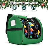 Christmas Light Storage Bag, Heavy Duty 600D Fabric with Reinforced Handle, 3 Reels Stores up to 375 Ft of Mini Lights & Extension Cords, Waterproof & Anti-tear Christmas Storage Bag for Holiday,Green