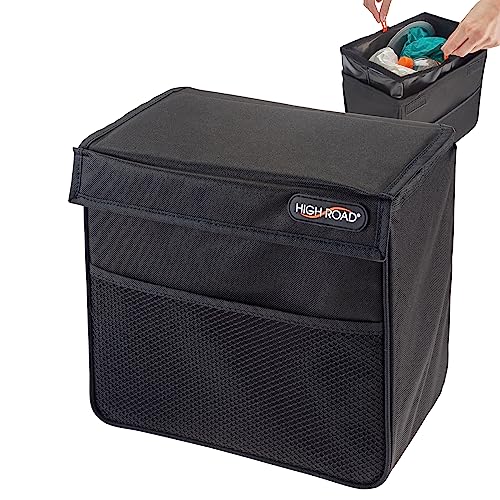 High Road TrashStand Weighted Car Trash Can with Lid and Removable Leakproof Liner - Universal Fit Behind Center Console in Back Seat - Holds 2 Gallons of Car Garbage