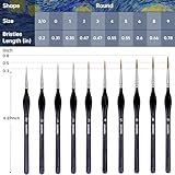 KIASON 10PC Miniature Paint Brush for Fine Detailing, Mini Small Painting Brushes Set for Art, Crafts, Acrylic, Watercolor, Oil, Model, Face, Warhammer 40k & Paint by Number, Citadel, Figurine (Black)