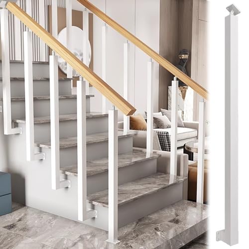 White Side Mount Stair Baluster, Deck Railing System with 270 Degree Adjustable Bracket & Screws Kit, Square Metal Banister Column Spindle Post for Stairs (Color : White 10Pack, Size : 90cm/35.4in)