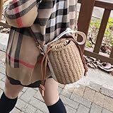 NIBD Beach Bag for Women Straw Woven Tote Bag Summer Bucket Shoulder Bag Straw Crossbody Bag Letter Handbag Purse (G Brown)