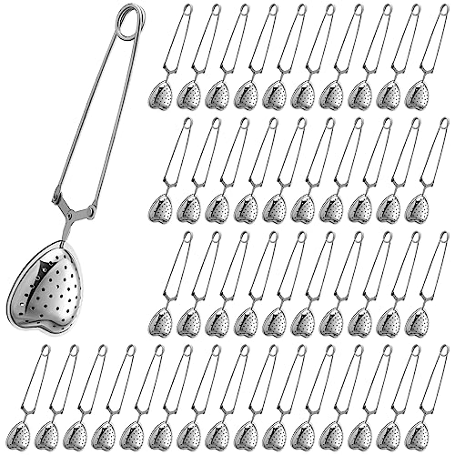 Roshtia 50 Pieces Tea Infuser Spoon Heart Shaped Tea Infuser Tea Diffusers for Loose Tea Stainless Steel Tea Filters Tea Spoon for Loose Tea Tea Strainers for Loose Tea Mesh Tea Cup Filter Strainer