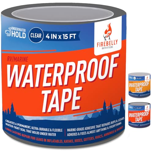 Firebelly Outfitters Heavy Duty Waterproof Tape for Leaks – All-Weather Sealant for Outdoor & Indoor Repairs – Marine Grade, Weatherproof, Strong Adhesive for Pools, Roofs, Plumbing, and More (Clear)