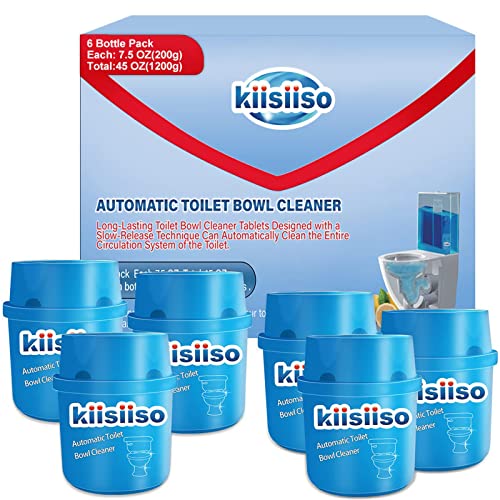 KIISIISO Toilet Bowl Cleaners 6 Bottles, Automatic Long-Lasting Toilet Bowl Cleaner Tablets in Bottle,for About 6 Months' Supply, Blue
