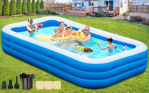 Large Inflatable Pool with Pump, 130" x 72" x 22" Blow Up Pools for Adults and Childrens, Full-Sized Family Swimming Pool, Summer Water Party, Outdoor, Garden Backyard