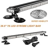 ASPL 38.5" 78 LED Strobe Light Bar Double Side Flashing High Intensity Emergency Warning Flash Strobe Light with Magnetic Base for Safety Construction Vehicles Tow Trucks Pickup (Amber/White)