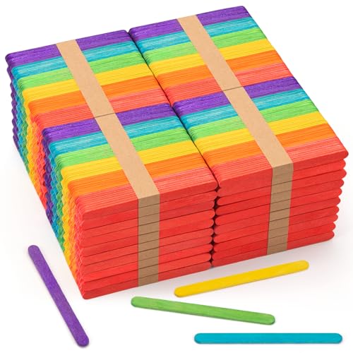 WISYOK 2000 Pcs Colored Popsicle Sticks for Crafts, 4.5 Inch Colored Wooden Craft Sticks, Ice Cream Sticks, Rainbow Popsicle Sticks, Great for DIY Craft Creative Designs and Handicraft