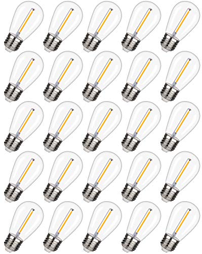 25 Pack EMITTING Shatterproof & Waterproof S14 Replacement LED Light Bulbs –1W Equivalent to 10W, White Warm 2200K Outdoor String Lights Vintage Filament Bulb, E26 Base Edison